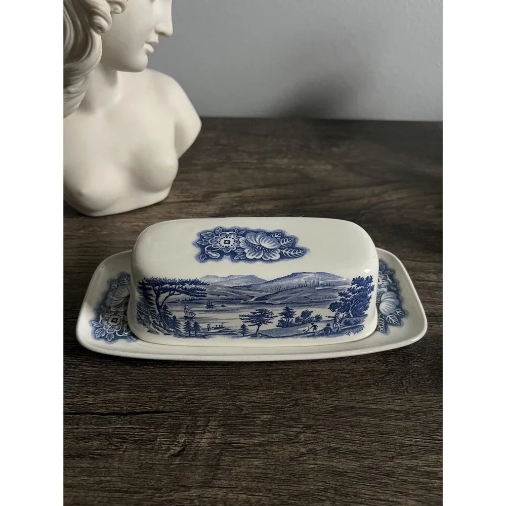 Vintage Blue and White Butter Dish